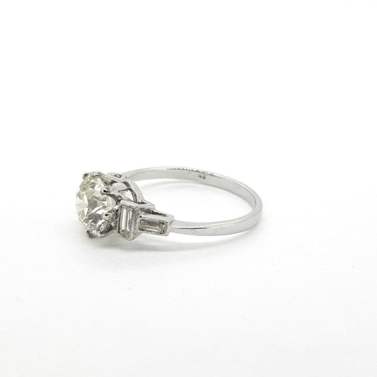 1.82ct Old Cut Diamond Solitaire Engagement Ring with Baguette Shoulders in Platinum