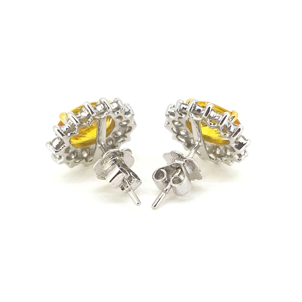 4.20ct Oval Yellow Sapphire and Diamond Cluster Stud Earrings