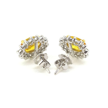 4.20ct Oval Yellow Sapphire and Diamond Cluster Stud Earrings