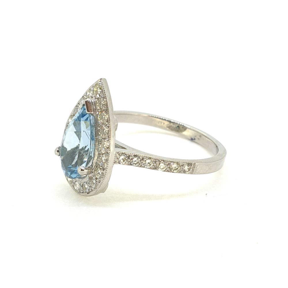 1.40ct Teardrop Aquamarine and Diamond Cluster Ring