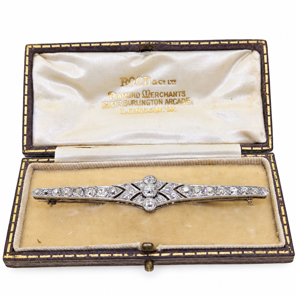 Edwardian Antique Old Cut Diamond Bar Brooch in 18ct Gold and Platinum