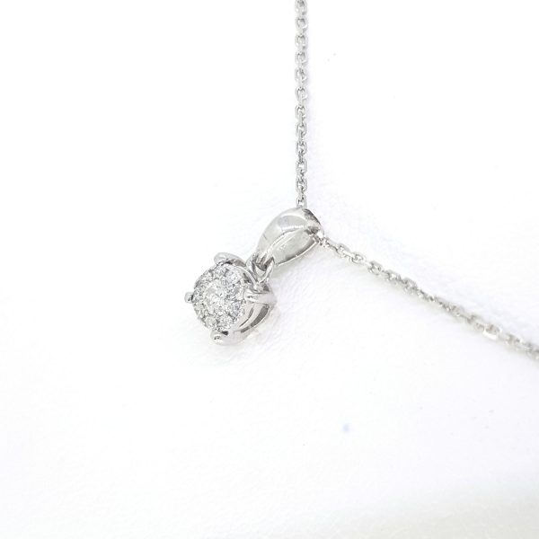Diamond Cluster Pendant and White Gold Chain, 0.08 carats