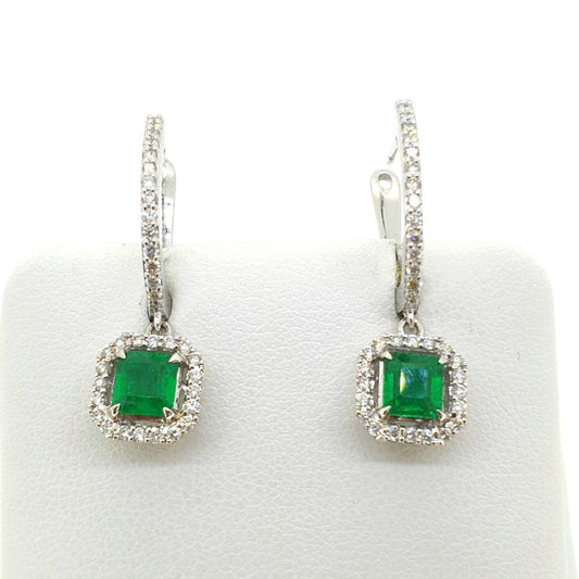Emerald and Diamond Cluster Drop Earrings