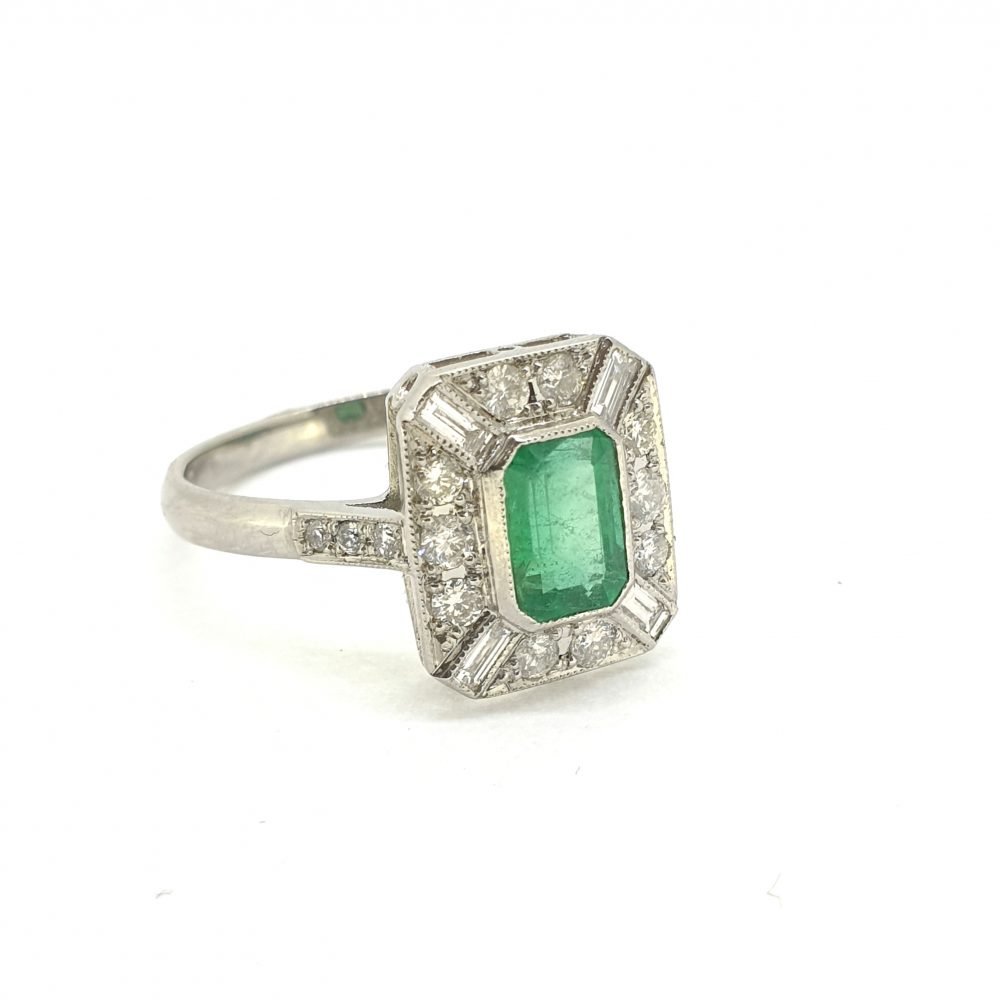 0.90ct Emerald and Diamond Cluster Dress Ring in Platinum