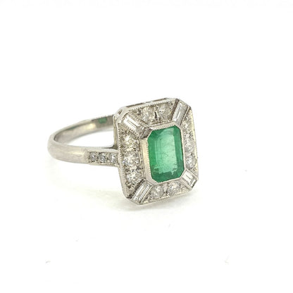 0.90ct Emerald and Diamond Cluster Dress Ring in Platinum