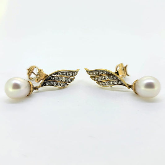 Vintage Akoya Pearl and Diamond Drop Earrings Detachable