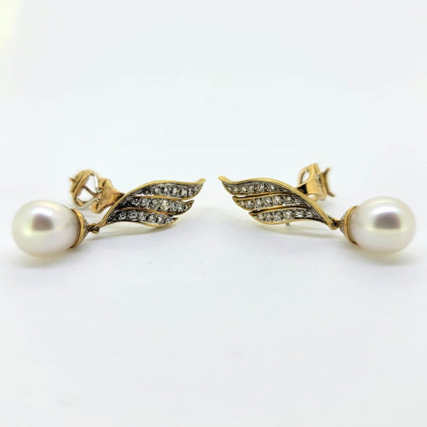 Vintage Akoya Pearl and Diamond Drop Earrings Detachable