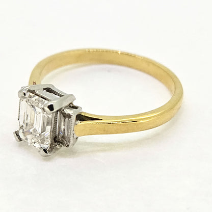 1ct Emerald Cut and Baguette Diamond Trilogy Engagement Ring