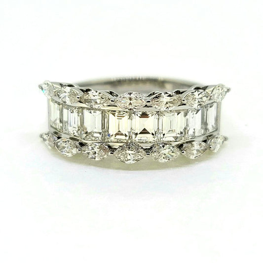 2.94ct Emerald and Marquise Diamond Bridge Cluster Half Eternity Ring in 18ct White Gold