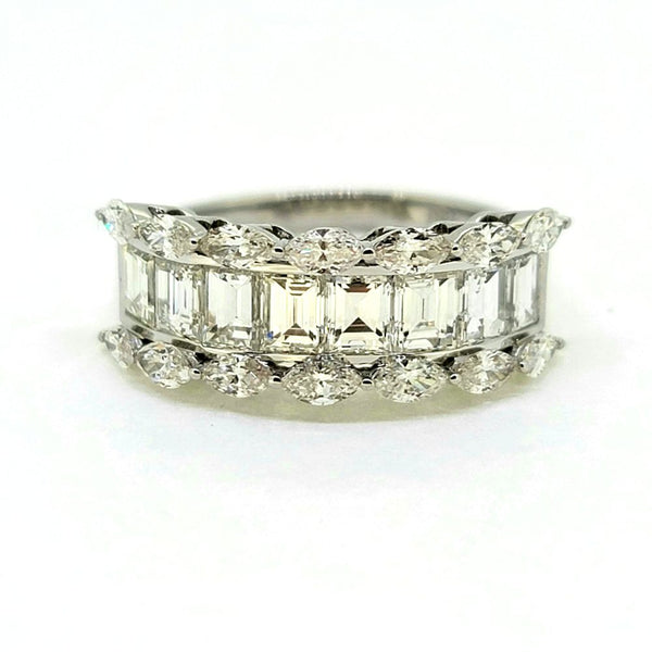 2.94ct Emerald and Marquise Diamond Bridge Cluster Half Eternity Ring in 18ct White Gold