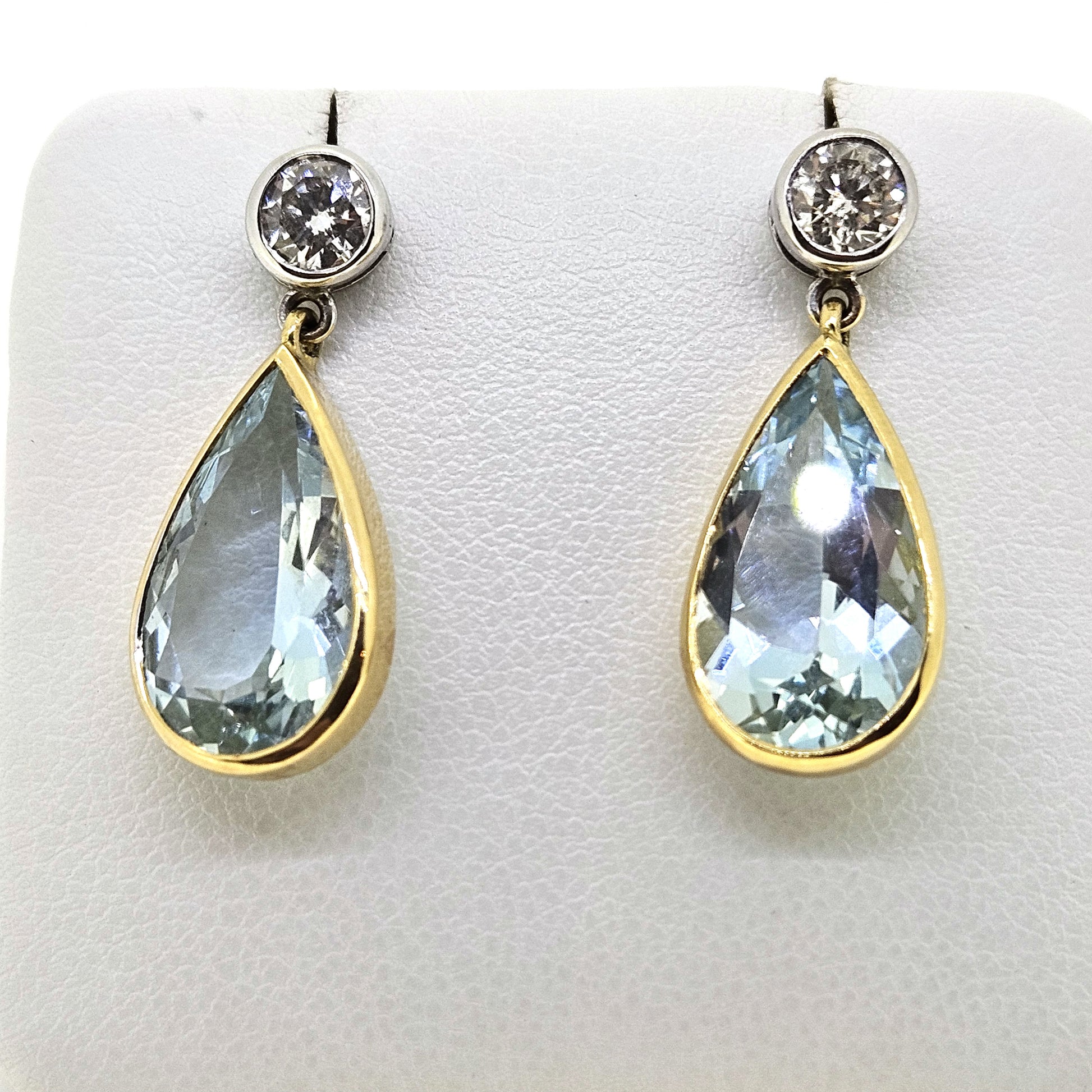 Pear shaped Aquamarine and Diamond Drop Earrings, 6.50 carats