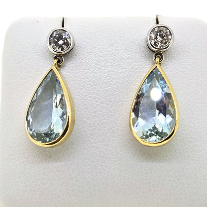 Pear shaped Aquamarine and Diamond Drop Earrings, 6.50 carats