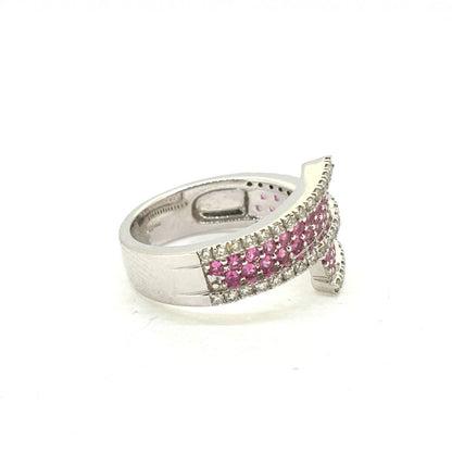 Modern Pink Sapphire and Diamond Crossover Ring