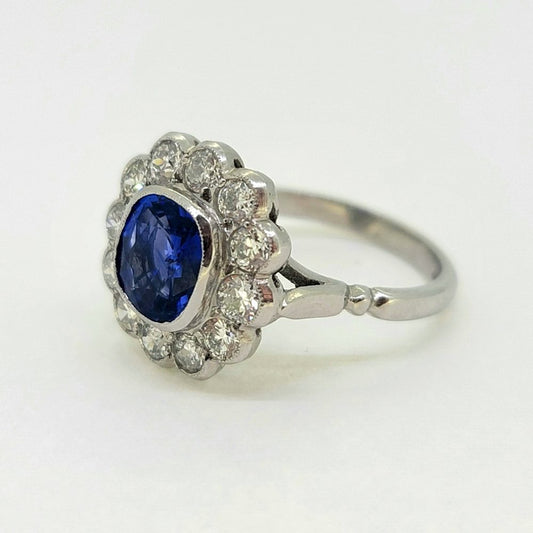 2.25ct Oval Sapphire and Diamond Floral Cluster Ring in Platinum