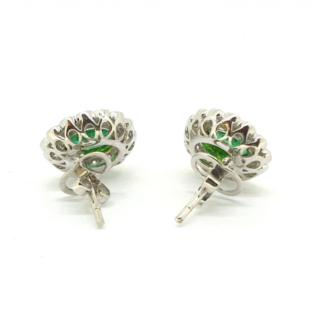 2.27ct Emerald and Diamond Oval Cluster Earrings
