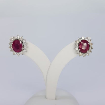 Ruby and Diamond Oval Cluster Stud Earrings