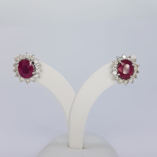 Ruby and Diamond Oval Cluster Stud Earrings