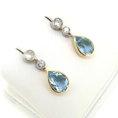 3.25ct Pear Cut Aquamarine and Diamond Drop Earrings