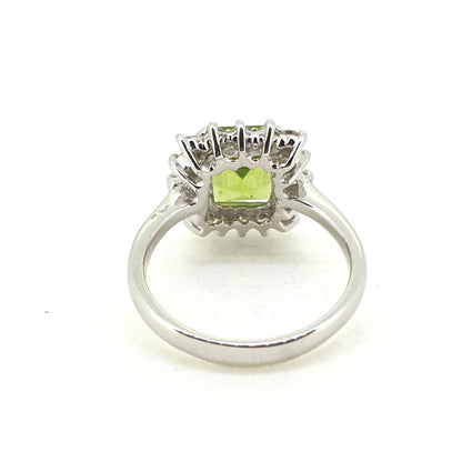 4.68ct Emerald Cut Peridot and Diamond Cluster Ring