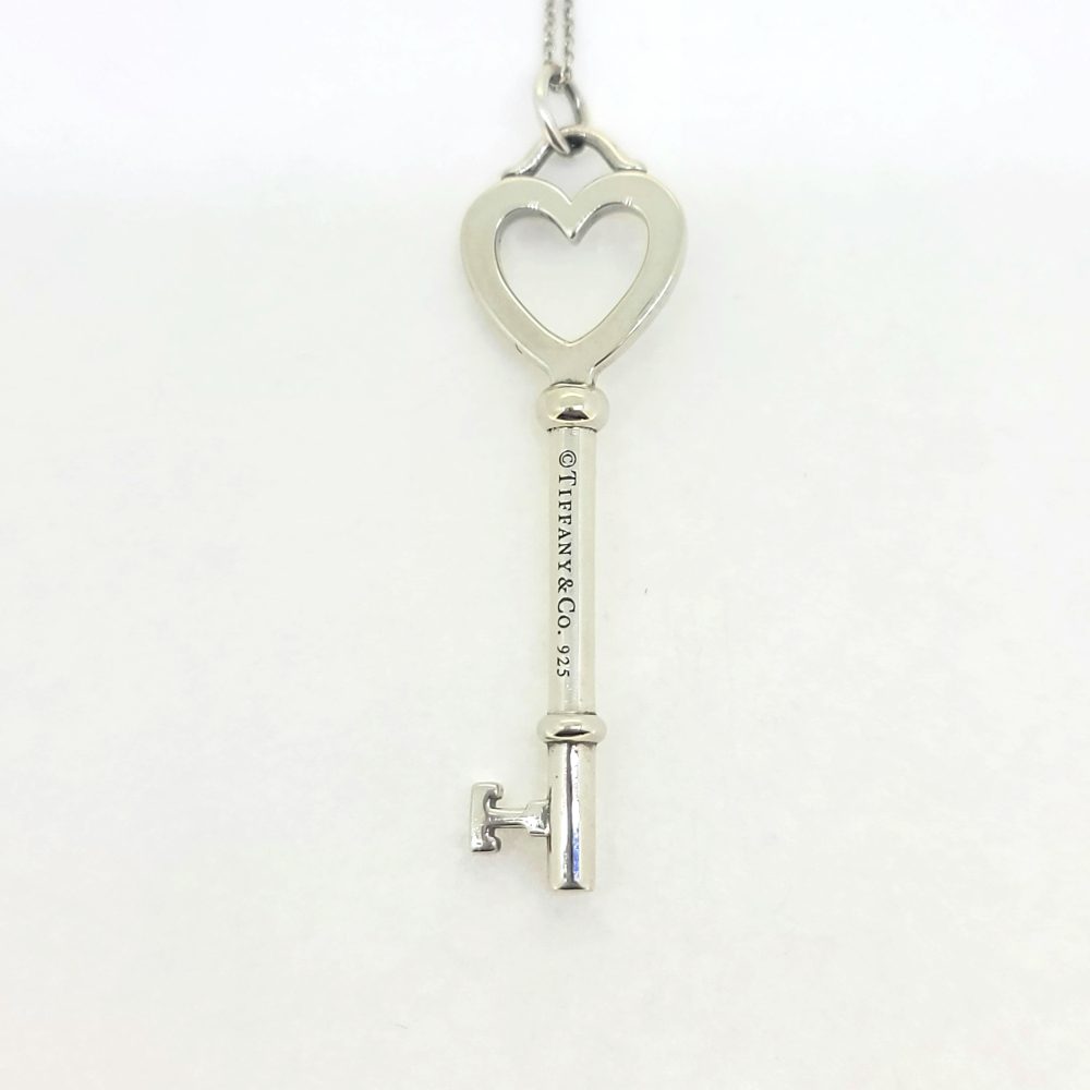 Pre Loved Tiffany and Co Silver Heart Key Pendant with Chain in 925 Silver, with link to adjust the length of the chain