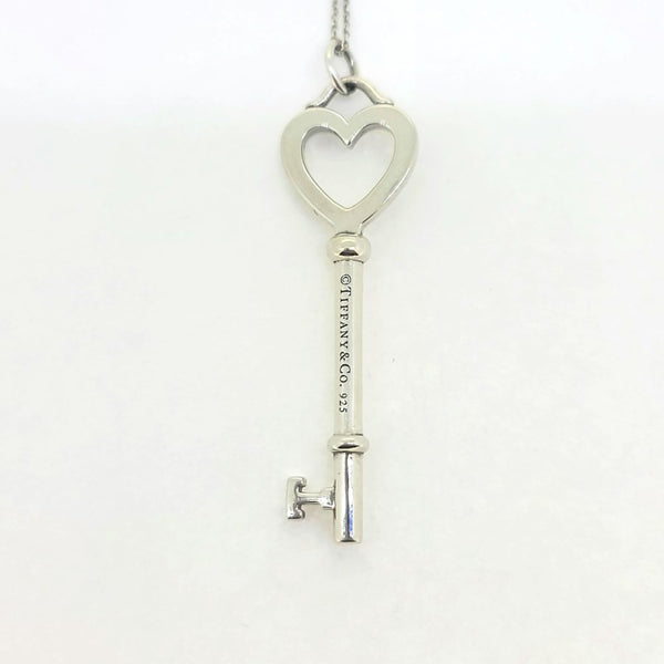 Pre Loved Tiffany and Co Silver Heart Key Pendant with Chain in 925 Silver, with link to adjust the length of the chain