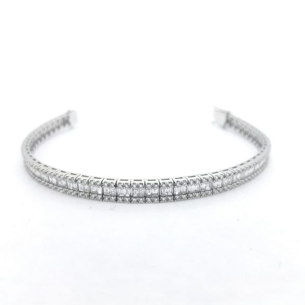 Baguette Cut Diamond Line Bracelet, 4.42 carat total, in 18ct white gold