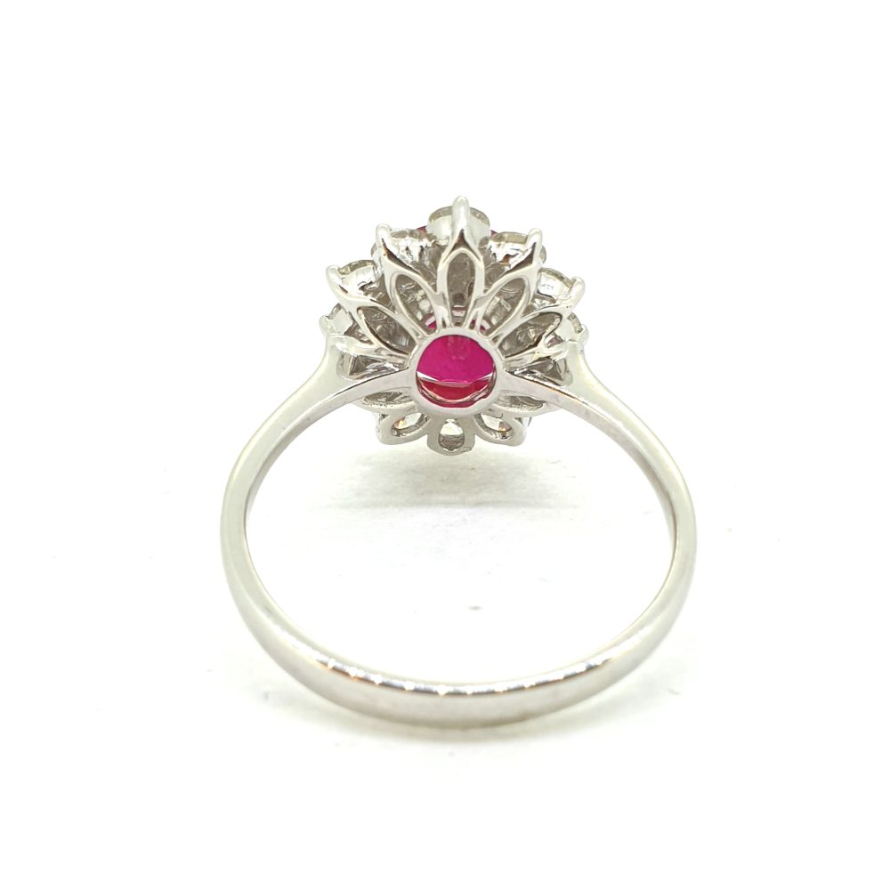 Modern 2.21ct Oval Ruby and Diamond Floral Cluster Engagement Ring