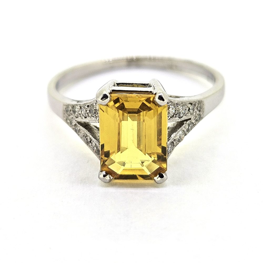 2.20ct Yellow Sapphire Engagement Ring with Diamond Split Shoulders