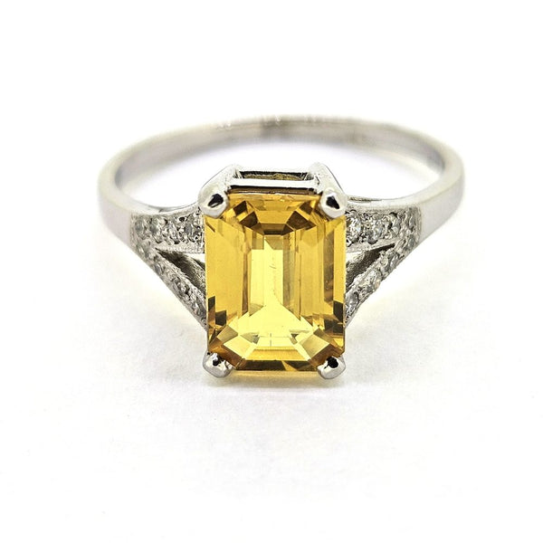 2.20ct Yellow Sapphire Engagement Ring with Diamond Split Shoulders