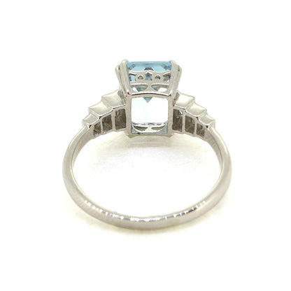 2.80ct Aquamarine and Baguette Diamond Ring in Platinum