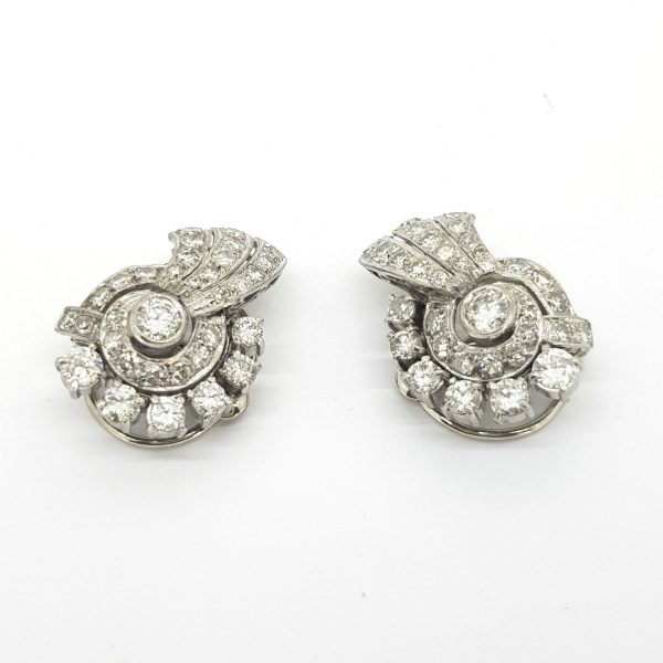 Vintage 1940s Diamond Cluster Earrings in 18ct White Gold, 2.00 carat total