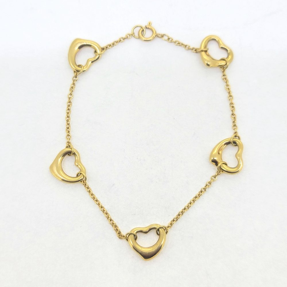Vintage Tiffany and Co Elsa Peretti Open Heart Gold Bracelet, timeless 18ct yellow gold "Open Heart" gold chain bracelet by Elsa Peretti for Tiffany & Co