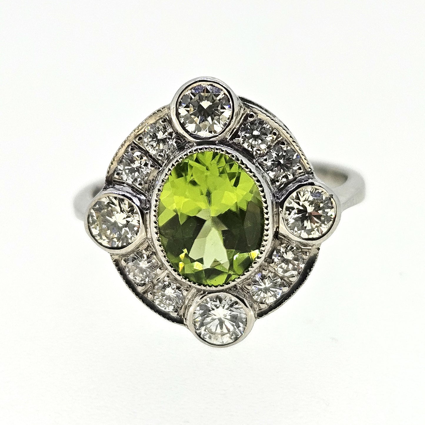 Peridot and Diamond Cluster Ring D.95 P1.50 Platinum