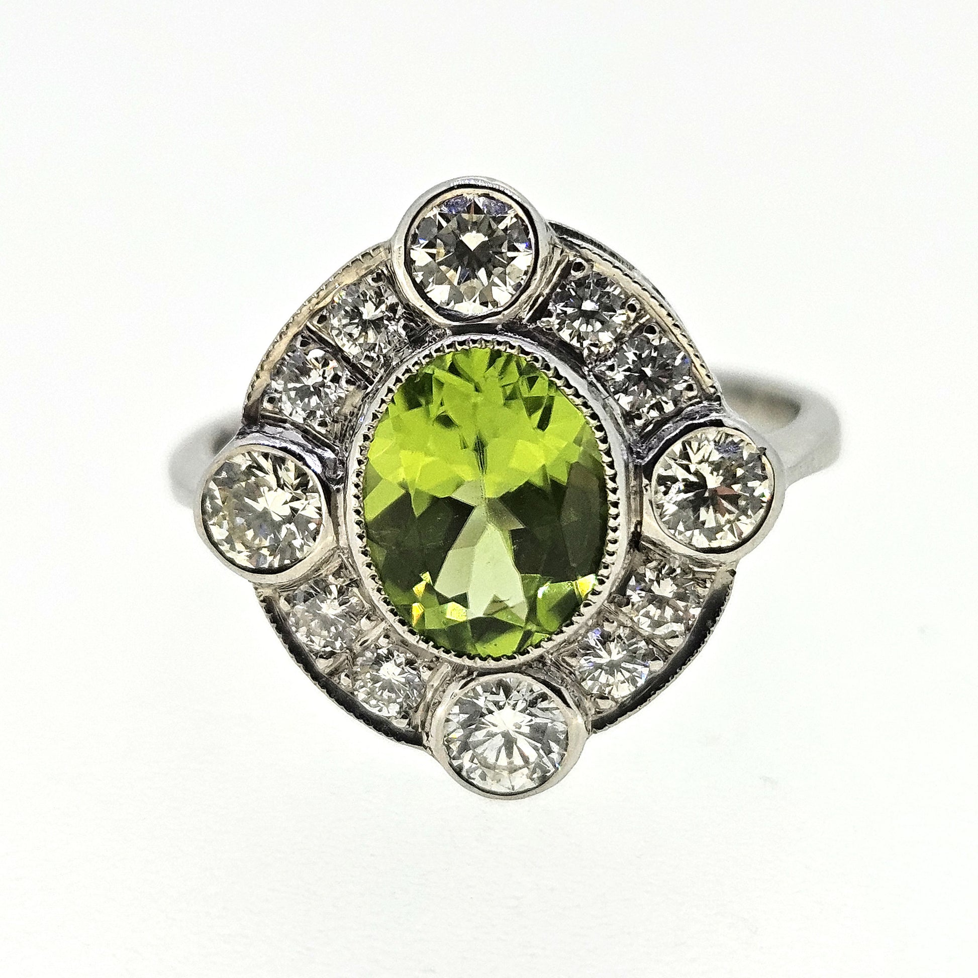 Peridot and Diamond Cluster Ring D.95 P1.50 Platinum