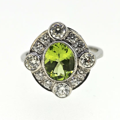Peridot and Diamond Cluster Ring D.95 P1.50 Platinum
