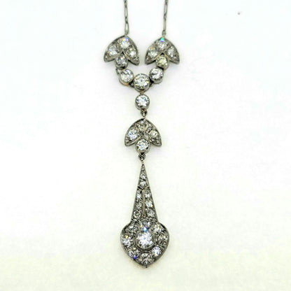 Fine Antique Diamond Cluster and Platinum Pendant Necklace