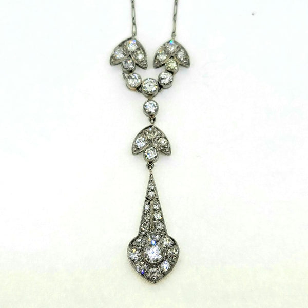 Fine Antique Diamond Cluster and Platinum Pendant Necklace
