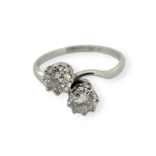 1ct Two Stone Diamond Crossover Engagement Ring in Platinum