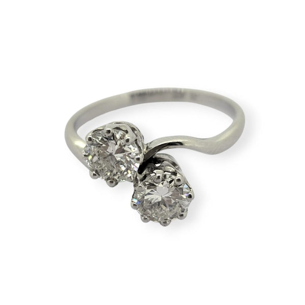 1ct Two Stone Diamond Crossover Engagement Ring in Platinum