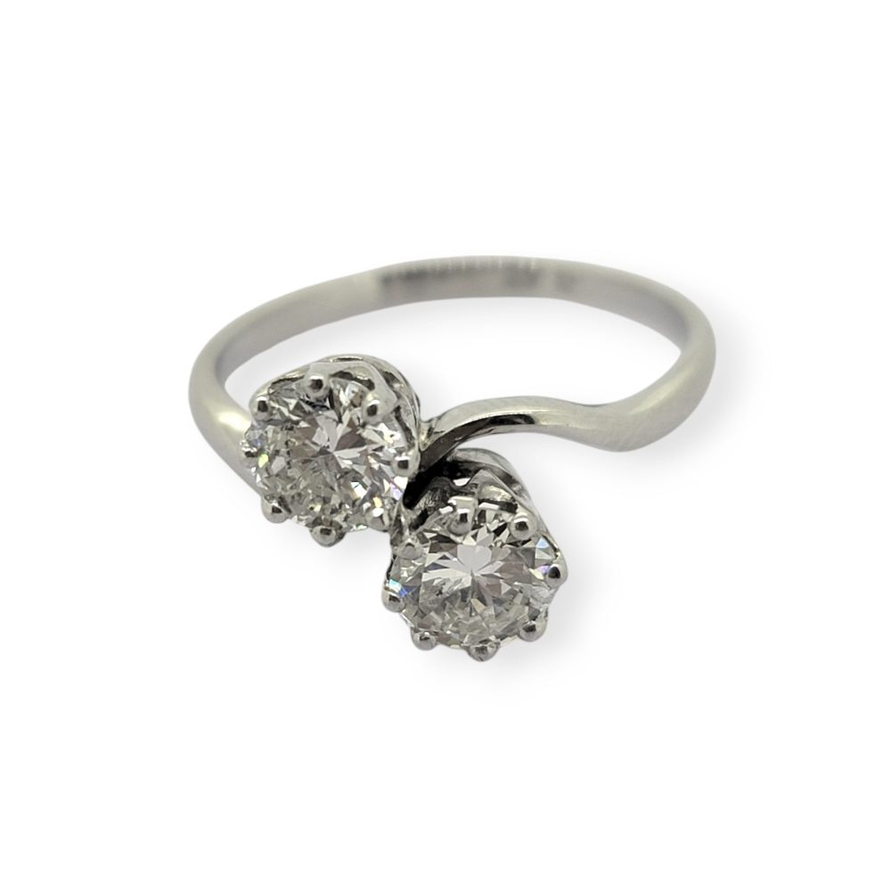 1ct Two Stone Diamond Crossover Engagement Ring in Platinum
