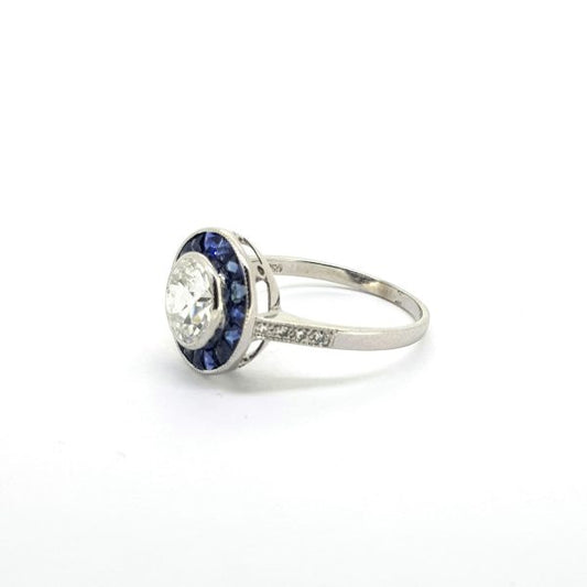 Sapphire and Diamond Cluster Target Ring, 1.19 carats