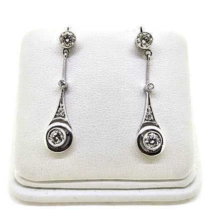 Antique 1ct Diamond Drop Earrings in 18ct White Gold