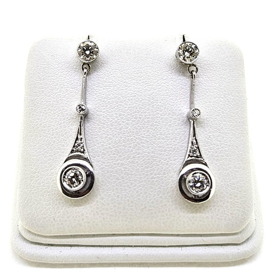 Antique 1ct Diamond Drop Earrings in 18ct White Gold