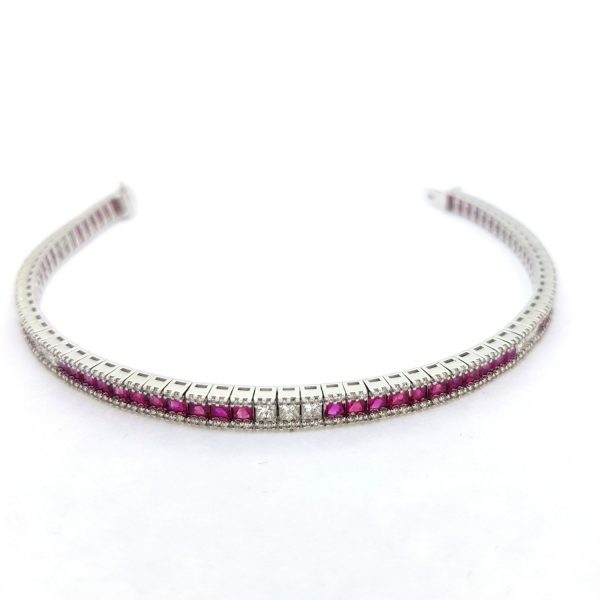Square Cut Ruby and Diamond Bracelet, 8.62 carats
