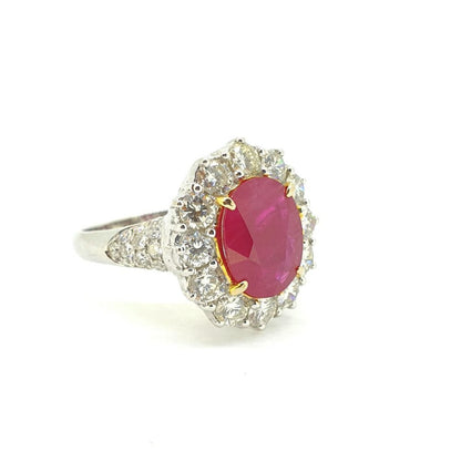 3.71ct Ruby and Diamond Oval Cluster Ring