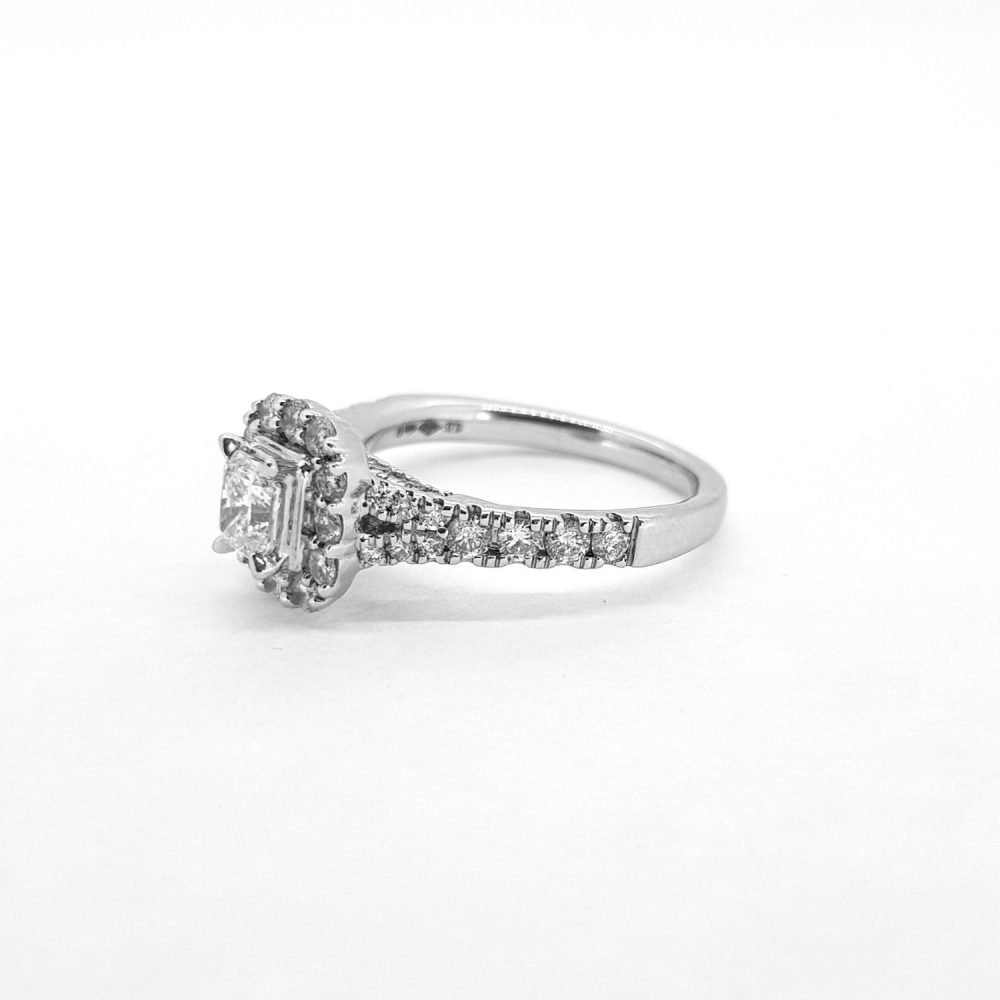 Diamond Halo Cluster Engagement Ring in Platinum, 0.85 carats