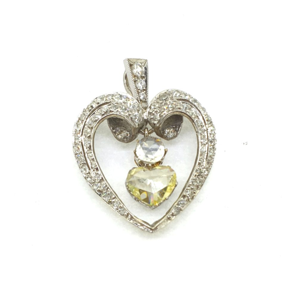Antique Old Cut Diamond Heart Pendant