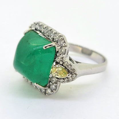 Certified 9.42ct Sugarloaf Colombian Emerald and Diamond Cluster Cocktail Ring