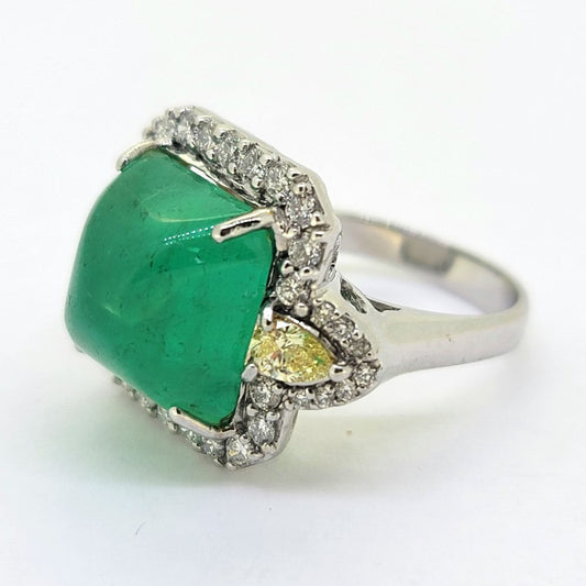 Certified 9.42ct Sugarloaf Colombian Emerald and Diamond Cluster Cocktail Ring