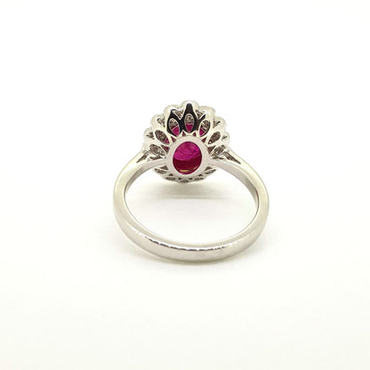 1.77ct Ruby and Diamond Oval Floral Cluster Ring in 18ct White Gold